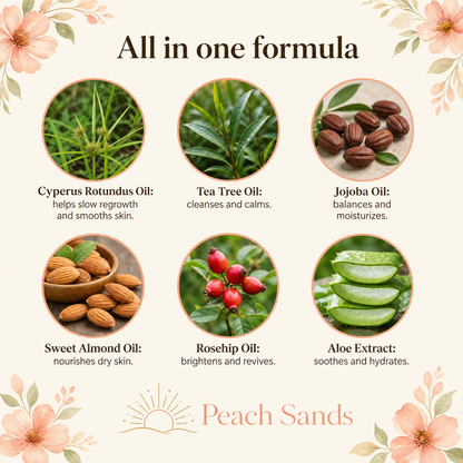 Peach Sands™ Cyperus Rotundus Oil: Organic Hair Removal